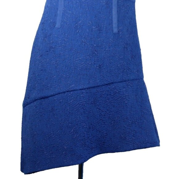 Carven Women's Size 36 US6 Navy Blue Asymmetrical Embossed Sleeveless Mini Dress - Picture 6 of 9